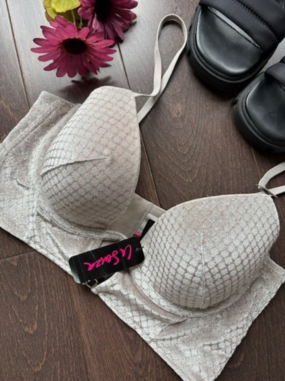 La Senza Beige Gold Sparkly Underwire Bra/Longline Bustier
